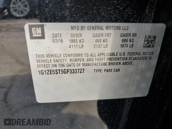 2016 Chevrolet Malibu LT with VIN 1G1ZE5ST5GF333727, listed as a Copart auction lot 56103215 with 86,760 mi miles and Clean Title. Bid and sale history available at DreamBid. Image 13.