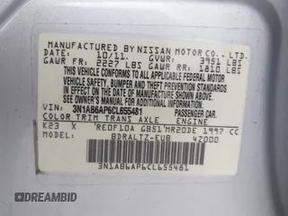 2012 Nissan Sentra S with VIN 3N1AB6AP6CL655481, listed as a IAAI auction lot 42538022 with 237,224 mi miles and . Bid and sale history available at DreamBid. Image 9.