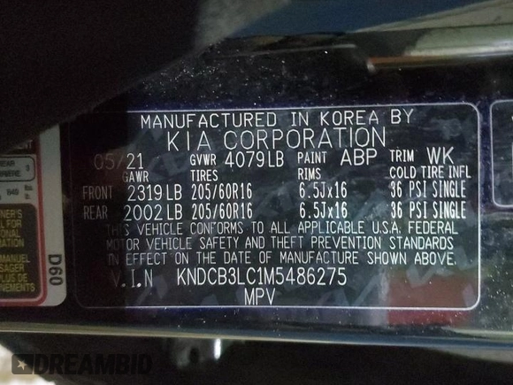 2021 Kia Niro LX with VIN KNDCB3LC1M5486275, listed as a Copart auction lot 84012494 with 25,425 mi miles and Salvage Title. Bid and sale history available at carsss.com. Image 13.