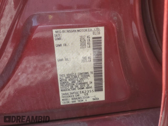 2016 Nissan Altima S z VIN 1N4AL3AP1GC162355, wystawiony jako Copart lot #53533945 z przebiegiem 239 520 mil mil oraz Szkoda całkowita • Salvage title. Historia ofert i sprzedaży dostępna na DreamBid. Obrazek 12.