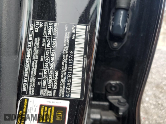 2018 Mercedes-Benz GLE 43 AMG with VIN 4JGDA6EB1JB119768, listed as a Copart auction lot 42336745 with 109,828 mi miles and Salvage Title. Bid and sale history available at DreamBid. Image 14.