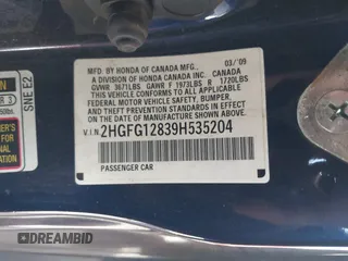 2009 Honda Civic EX with VIN 2HGFG12839H535204, listed as a IAAI auction lot 42159864 with 170,218 mi miles and . Bid and sale history available at DreamBid. Image 9.