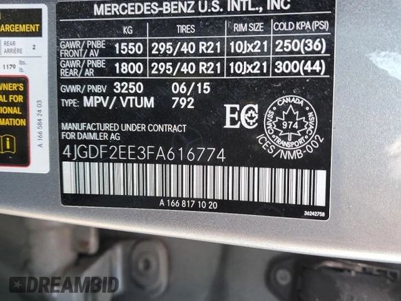 2015 Mercedes-Benz GL-Class GL 350 BlueTEC with VIN 4JGDF2EE3FA616774, listed as a Copart auction lot 48571765 with 206,393 mi miles and Salvage Title. Bid and sale history available at carsss.com. Image 13.