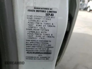 2004 Isuzu Rodeo S z VIN 4S2CK58W644300660, wystawiony jako Copart lot #54633785 z przebiegiem 375 845 mil mil oraz Szkoda całkowita • Salvage title. Historia ofert i sprzedaży dostępna na DreamBid. Obrazek 13.
