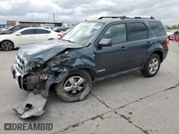 2008 Ford Escape Limited z VIN 1FMCU04138KB77500, wystawiony jako Copart lot #51249415 z przebiegiem 106 667 mil mil oraz Szkoda całkowita • Salvage title. Historia ofert i sprzedaży dostępna na DreamBid. Obrazek 1.