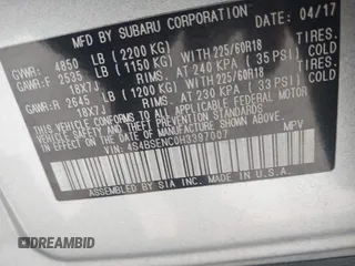 2017 Subaru Outback Limited with VIN 4S4BSENC0H3397007, listed as a IAAI auction lot 42433237 with 69,277 mi miles and . Bid and sale history available at DreamBid. Image 9.
