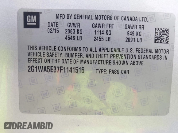 2015 Chevrolet Impala LS with VIN 2G1WA5E37F1141516, listed as a IAAI auction lot 42781811 with 192,758 mi miles and . Bid and sale history available at DreamBid. Image 9.