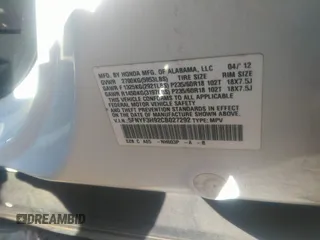 2012 Honda Pilot Touring with VIN 5FNYF3H92CB027292, listed as a IAAI auction lot 40617936 with 140,455 mi miles and . Bid and sale history available at carsss.com. Image 9.