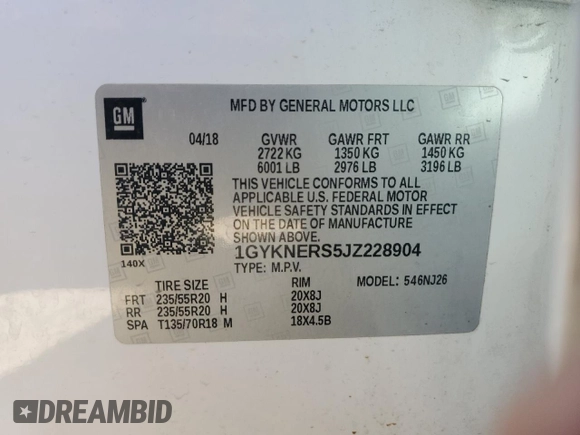2018 Cadillac XT5 Premium Luxury FWD with VIN 1GYKNERS5JZ228904, listed as a Copart auction lot 51267615 with 85,496 mi miles and Clean title. Bid and sale history available at DreamBid. Image 12.