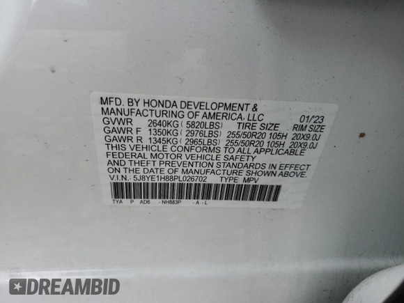 2023 Acura MDX w/Advance Package with VIN 5J8YE1H88PL026702, listed as a Copart auction lot 84755254 with 17,064 mi miles and Salvage Title. Bid and sale history available at carsss.com. Image 13.
