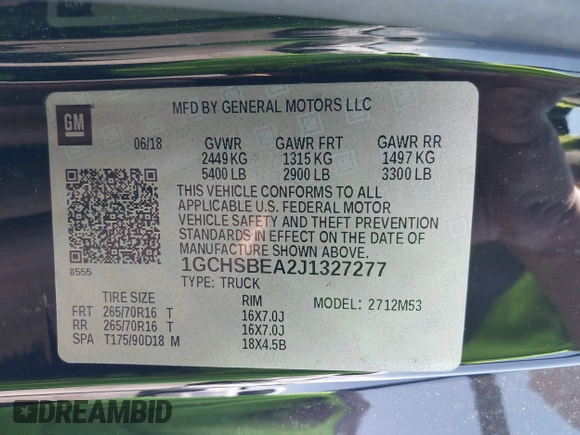 2018 Chevrolet Colorado 2WD Work Truck with VIN 1GCHSBEA2J1327277, listed as a IAAI auction lot 41939790 with 78,610 mi miles. Bid and sale history available at carsss.com. Image 9.
