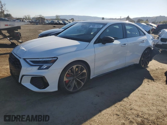 2023 Audi S3 Premium Plus z VIN WAUH3DGY6PA090835, wystawiony jako Copart lot #79867664 z przebiegiem 6 814 mil mil oraz Szkoda całkowita • Salvage title. Historia ofert i sprzedaży dostępna na DreamBid. Obrazek 1.