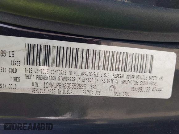 2016 Jeep Patriot Sport с VIN 1C4NJPBA2GD553995, выставлен на аукционе IAAI как лот 41753585 с пробегом 57 317 миль миль и . История ставок и продаж доступна на DreamBid. Изображение 9.