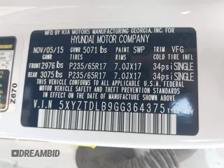 2016 Hyundai Santa Fe z VIN 5XYZTDLB9GG364375, wystawiony jako IAAI lot #42203404 z przebiegiem 143 838 mil mil oraz . Historia ofert i sprzedaży dostępna na DreamBid. Obrazek 9.