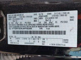 2018 Ford F-150 XL with VIN 1FTEW1E56JKF92265, listed as a IAAI auction lot 42285305 with 95,712 mi miles and . Bid and sale history available at DreamBid. Image 9.