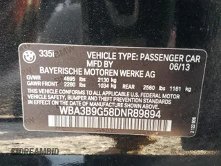 2013 BMW 3 Series 335i xDrive with VIN WBA3B9G58DNR89894, listed as a Copart auction lot 49087945 with 70,141 mi miles and Salvage title. Bid and sale history available at DreamBid. Image 12.