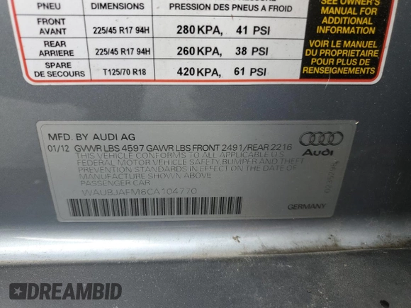 2012 Audi A3 2.0 TDI Premium with VIN WAUBJAFM6CA104770, listed as a Copart auction lot 75509044 with 77,321 mi miles and Clean Title. Bid and sale history available at carsss.com. Image 13.