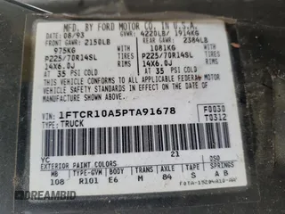 1993 Ford Ranger Splash с VIN 1FTCR10A5PTA91678, выставлен на аукционе Copart как лот 46623175 с пробегом 11 068 миль миль и Списание • Salvage title. История ставок и продаж доступна на DreamBid. Изображение 13.