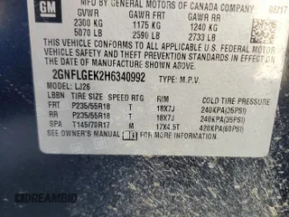 2017 Chevrolet Equinox Premier with VIN 2GNFLGEK2H6340992, listed as a Copart auction lot 53134685 with 131,867 mi miles and Salvage Title. Bid and sale history available at carsss.com. Image 13.
