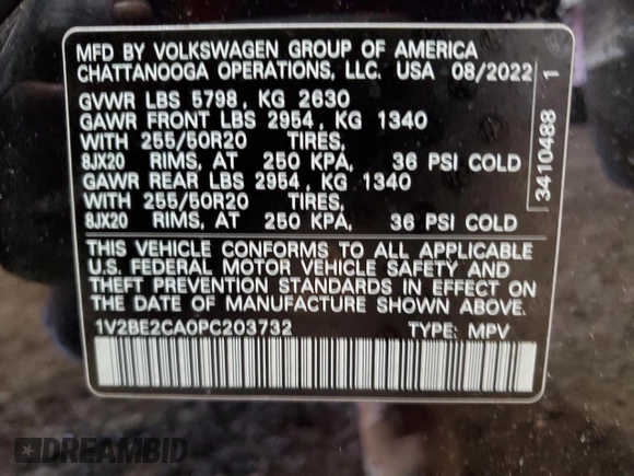 2023 Volkswagen Atlas SEL with VIN 1V2BE2CA0PC203732, listed as a Copart auction lot 67001574 with 30,018 mi miles and Salvage title. Bid and sale history available at DreamBid. Image 12.