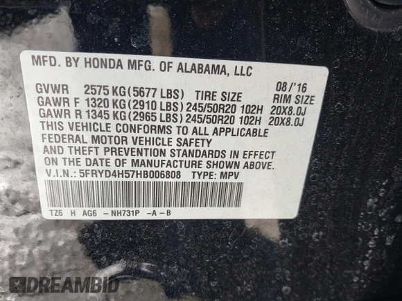2017 Acura MDX w/Technology Pkg with VIN 5FRYD4H57HB006808, listed as a IAAI auction lot 41350211 with 164,719 mi miles. Bid and sale history available at carsss.com. Image 9.