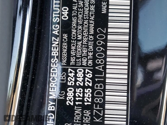 2020 Mercedes-Benz E-Class E 350 with VIN W1KZF8DB1LA809902, listed as a Copart auction lot 39193423 with 49,548 mi miles. Bid and sale history available at carsss.com. Image 12.