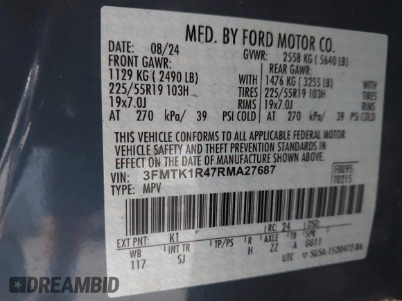 2024 Ford Mustang Mach-E Select с VIN 3FMTK1R47RMA27687, выставлен на аукционе IAAI как лот 42327040 с пробегом 6 811 миль миль и . История ставок и продаж доступна на DreamBid. Изображение 9.