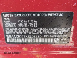 2019 BMW 4 Series 430i xDrive with VIN WBA4J3C52KBL08380, listed as a IAAI auction lot 42090838 with 91,421 mi miles and . Bid and sale history available at DreamBid. Image 9.