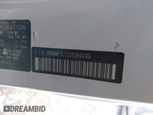 2018 Kia Sedona SX-L with VIN KNDME5C13J6394046, listed as a IAAI auction lot 41376967 with 178,447 mi miles. Bid and sale history available at carsss.com. Image 9.