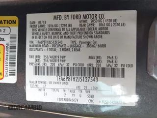 2018 Ford Mustang EcoBoost with VIN 1FA6P8TH2J5127543, listed as a IAAI auction lot 42315337 with 100,956 mi miles and . Bid and sale history available at DreamBid. Image 9.