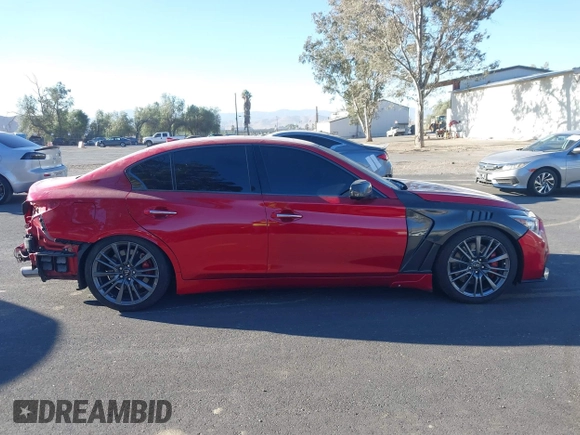 2021 Infiniti Q50 Red Sport 400 with VIN JN1FV7DP3MM850783, listed as a IAAI auction lot 41335175 with 59,113 mi miles and . Bid and sale history available at DreamBid. Image 14.
