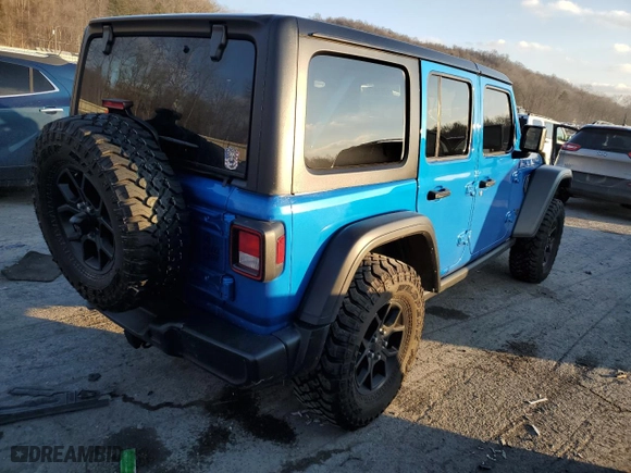 2024 Jeep Wrangler Willys with VIN 1C4PJXDN8RW105860, listed as a Copart auction lot 83518274 with 10,140 mi miles and Salvage Title. Bid and sale history available at carsss.com. Image 3.