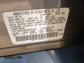 2016 Infiniti Q50 3.0t Premium with VIN JN1EV7AP4GM304093, listed as a IAAI auction lot 42021671 with 61,581 mi miles. Bid and sale history available at carsss.com. Image 9.