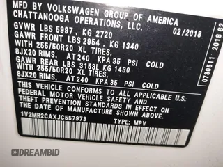 2018 Volkswagen Atlas SEL with VIN 1V2MR2CAXJC557973, listed as a IAAI auction lot 41535114 with 107,894 mi miles and . Bid and sale history available at DreamBid. Image 9.