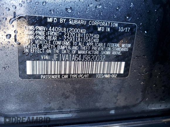 2018 Subaru WRX with VIN JF1VA1A64J9820032, listed as a Copart auction lot 46980355 with 92,153 mi miles and Clean Title. Bid and sale history available at carsss.com. Image 12.