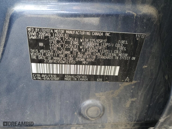2013 Toyota RAV4 LE with VIN 2T3BFREV5DW121155, listed as a Copart auction lot 48862515 with 145,589 mi miles and Salvage Title. Bid and sale history available at carsss.com. Image 12.