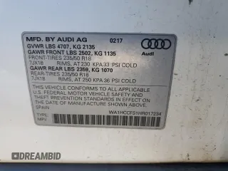 2017 Audi Q3 Premium Plus with VIN WA1HCCFS1HR017234, listed as a Copart auction lot 47053405 with 76,440 mi miles and Salvage title. Bid and sale history available at DreamBid. Image 12.