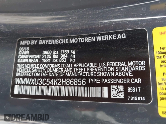 2019 MINI Hardtop 4 Door Cooper S z VIN WMWXU3C54K2H86856, wystawiony jako IAAI lot #42201474 z przebiegiem 56 610 mil mil oraz . Historia ofert i sprzedaży dostępna na DreamBid. Obrazek 9.
