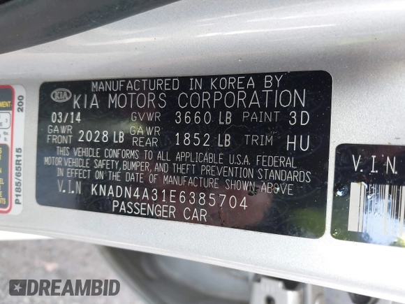 2014 Kia Rio EX z VIN KNADN4A31E6385704, wystawiony jako IAAI lot #41245821 z przebiegiem 130 085 mil mil oraz . Historia ofert i sprzedaży dostępna na DreamBid. Obrazek 9.