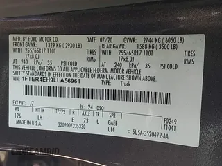 2020 Ford Ranger XL with VIN 1FTER4EH9LLA56961, listed as a IAAI auction lot 42836009 with 105,971 mi miles and . Bid and sale history available at DreamBid. Image 9.