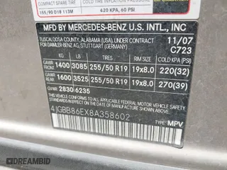 2008 Mercedes-Benz M-Class 3.5L with VIN 4JGBB86EX8A358602, listed as a IAAI auction lot 41934104 with 194,249 mi miles. Bid and sale history available at carsss.com. Image 9.