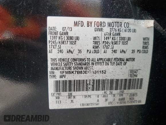 2014 Ford Explorer z VIN 1FM5K7B83EGA31152, wystawiony jako Copart lot #53830295 z przebiegiem 132 887 mil mil oraz Szkoda całkowita • Salvage title. Historia ofert i sprzedaży dostępna na DreamBid. Obrazek 13.