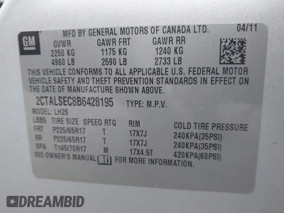 2011 GMC Terrain SLE-2 z VIN 2CTALSEC8B6428195, wystawiony jako IAAI lot #41957022 z przebiegiem 118 735 mil mil oraz . Historia ofert i sprzedaży dostępna na DreamBid. Obrazek 9.