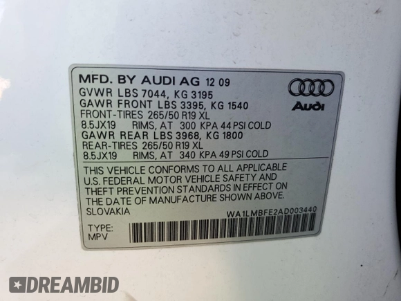 2010 Audi Q7 Premium Plus z VIN WA1LMBFE2AD003440, wystawiony jako Copart lot #73019484 z przebiegiem 198 076 mil mil oraz Szkoda całkowita • Salvage title. Historia ofert i sprzedaży dostępna na DreamBid. Obrazek 15.