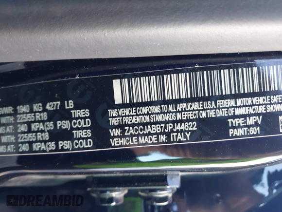 2018 Jeep Renegade Latitude with VIN ZACCJABB7JPJ44622, listed as a IAAI auction lot 40818647 with 101,137 mi miles and . Bid and sale history available at DreamBid. Image 9.