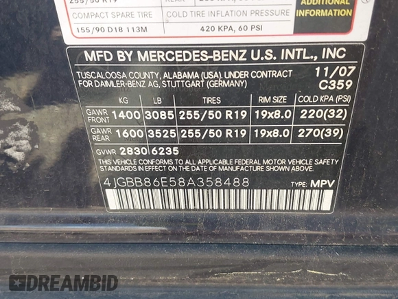 2008 Mercedes-Benz M 350 z VIN 4JGBB86E58A358488, wystawiony jako IAAI lot #42489524 z przebiegiem 165 738 mil mil oraz . Historia ofert i sprzedaży dostępna na DreamBid. Obrazek 9.
