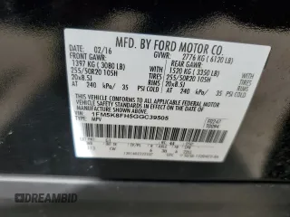 2016 Ford Explorer Limited with VIN 1FM5K8FH5GGC39505, listed as a Copart auction lot 50137955 with 54,884 mi miles and Salvage Title. Bid and sale history available at carsss.com. Image 14.