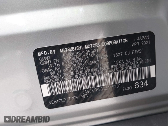 2022 Mitsubishi Outlander ES z VIN JA4J3TA88NZ015201, wystawiony jako IAAI lot #42264912 z przebiegiem 78 601 mil mil oraz . Historia ofert i sprzedaży dostępna na DreamBid. Obrazek 9.
