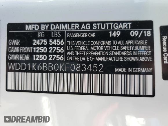 2019 Mercedes-Benz E 53 AMG with VIN WDD1K6BB0KF083452, listed as a Copart auction lot 38613934 with 14,655 mi miles and . Bid and sale history available at DreamBid. Image 14.