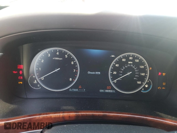 2015 Hyundai Equus Signature with VIN KMHGH4JH6FU091615, listed as a Copart auction lot 50660285 with 146,950 mi miles and Clean Title. Bid and sale history available at DreamBid. Image 9.
